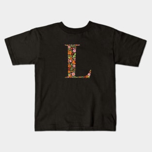 Retro Floral Letter L Kids T-Shirt